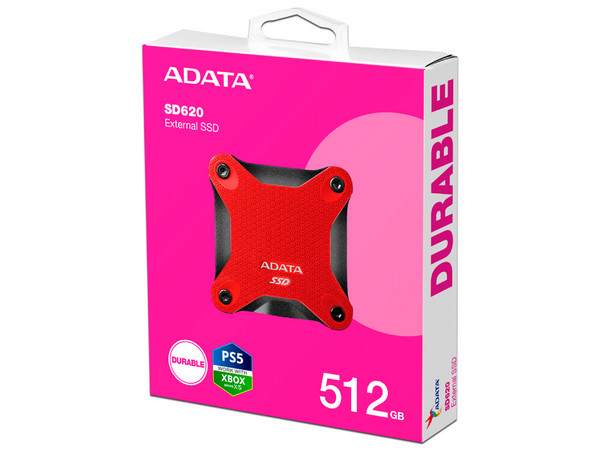 Unidad de Estado Sólido Portátil ADATA SD620-512GCRD de 512GB, USB 3.2, Color Rojo.
