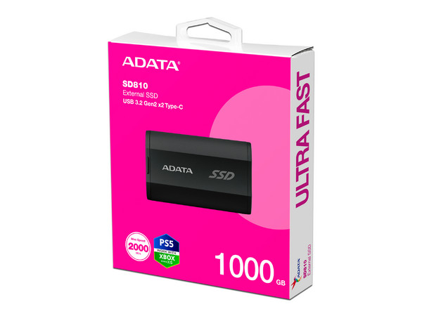 Unidad de Estado Sólido Portátil ADATA SD810 de 1TB, USB 3.2. Color Negro.