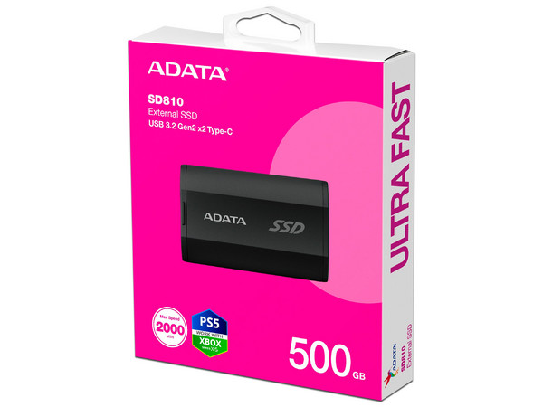 Unidad de Estado Sólido Portátil Adata SD810-500G-CBK de 500GB, USB 3.2, Velocidad de Lectura de 2000MB/s, Color Negro.