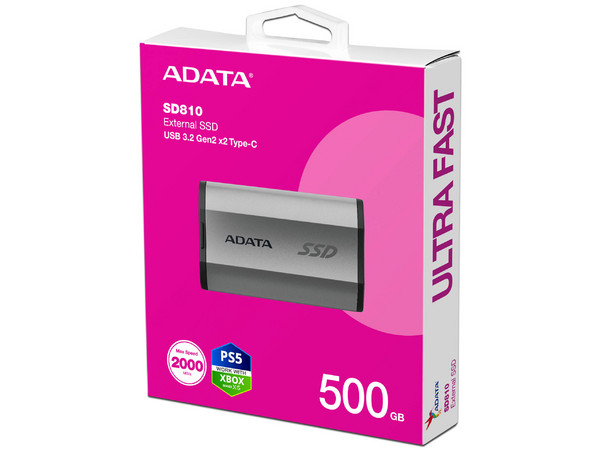 Unidad de Estado Sólido Portátil Adata SD810-500G-CSG de 500GB, USB 3.2, Color Negro.