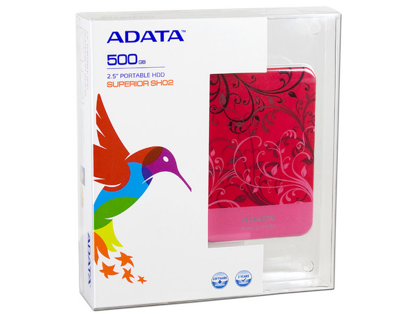 Disco Duro Portátil Adata Superior SHO2 de 500 GB, USB 2.0. Color Rosa