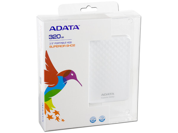 Disco Duro Portable adata Superior SHO2 de 320GB, USB 2.0. Color Blanco