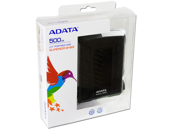 Disco Duro Portátil ADATA Sport SH93 a prueba de agua y golpes de 500 GB, USB 2.0. Color Negro