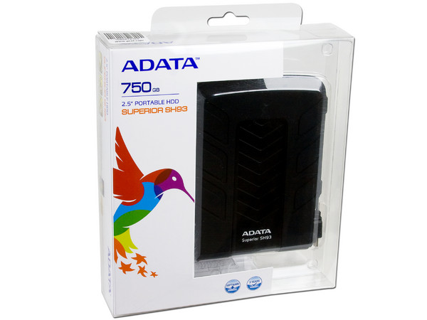 Disco Duro Portátil ADATA Sport SH93 a prueba de agua y golpes de 750 GB, USB 2.0. Color Negro