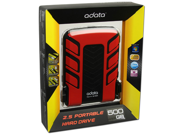 Disco Duro Portátil Adata Sport SH93 a prueba de agua y golpes, de 500 GB, USB 2.0.