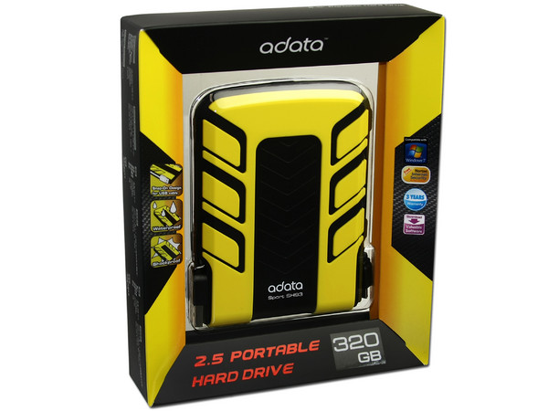 Disco Duro Portable adata Sport SH93 a prueba de agua y golpes de 320GB, USB 2.0. Color Amarillo