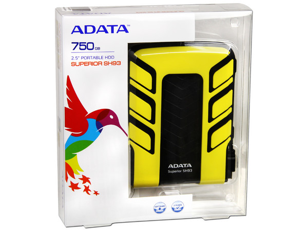 Disco Duro Portátil Adata Sport SH93 a prueba de agua y golpes de 750 GB, USB 2.0. Color Amarillo