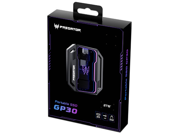 Unidad de Estado Sólido Portátil Acer Predator GP30 de 2TB, Velocidad de Lectura de 2000 MB/s, Velocidad de Escritura de 2000 MB/s, USB Tipo C. Color Negro.