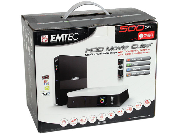 Disco Duro Externo Multimedia Emtec Movie Cube de 500 GB con sintonizador digital, HDMI, USB 2.0 y control remoto.