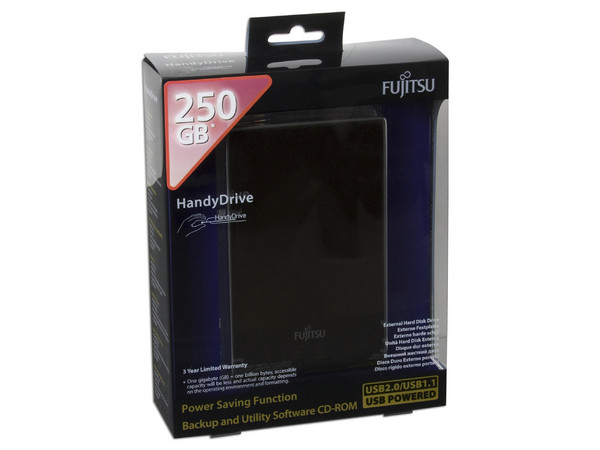 Disco Duro Portable Fujitsu HandyDrive de 250GB, USB 2.0. Color Negro