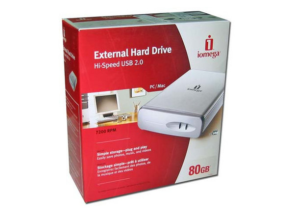 Disco Duro Iomega Externo 80Gb, 7200RPM, USB 2.0. Color Plateado