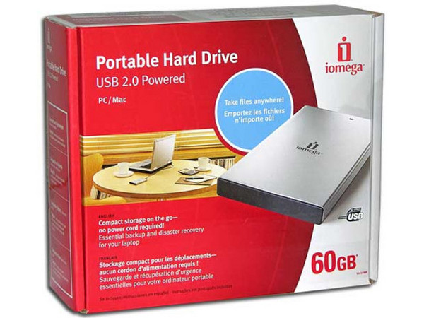 Disco Duro Externo Ultra Compacto Iomega de 60GB USB.