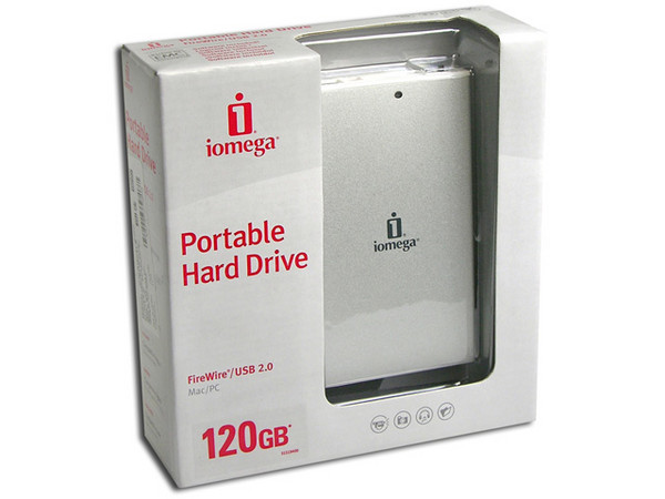 Disco Duro Externo Ultra Compacto Iomega de 120GB USB/Firewire. Color Plateado