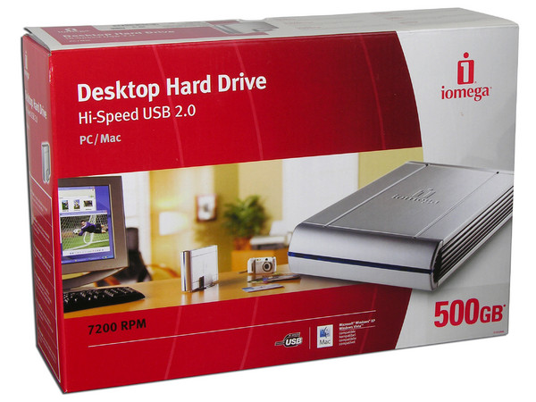 Disco Duro Externo Iomega de 500GB, 7200 RPM, USB 2.0. Color Plateado