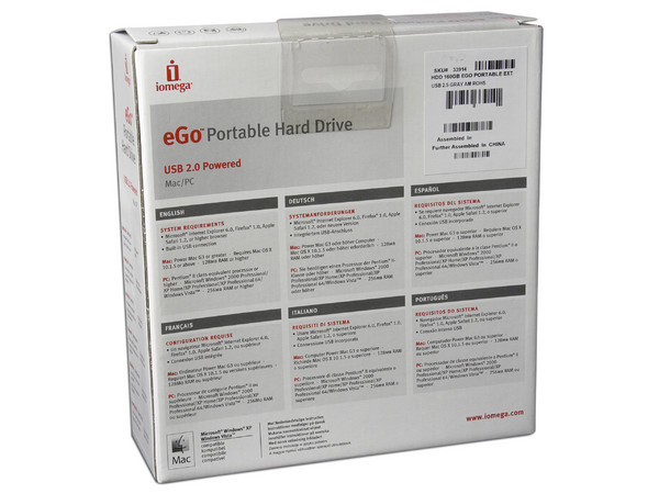 Disco Duro Portable Iomega eGo de 160GB, USB 2.0. Color Plateado