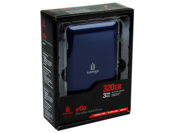 Disco Duro Portable Iomega eGo de 320GB, FireWire 800 / FireWire 400 / USB 2.0. Formato HFS+ para Mac