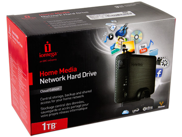 Disco Duro Externo Iomega Home Media Cloud Edition de 1 TB, USB 2.0 y Ethernet.