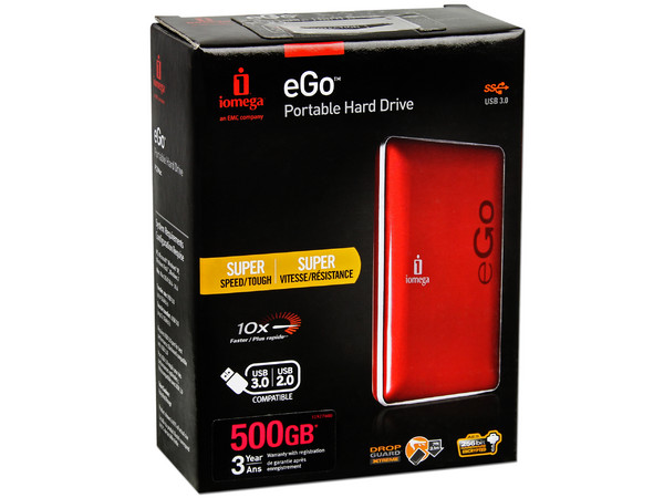 Disco Duro Portable Iomega eGo de 500GB, USB 3.0. Color Rojo 
