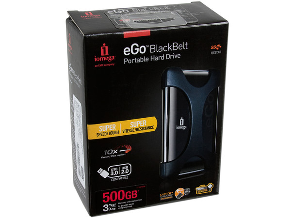 Disco Duro Portable Iomega eGo BlackBelt de 500GB, USB 3.0. Color Negro