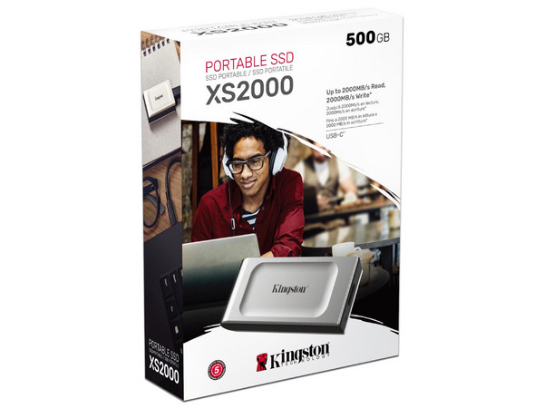 Unidad de Estado Sólido Portátil Kingston XS2000 de 500GB, USB 3.2 tipo C.
