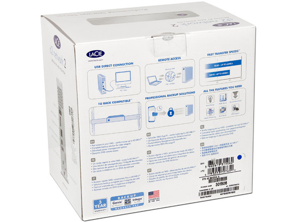 Disco Duro Externo LaCie d2 Network 2 de 2 TB, eSATA, Ethernet, USB 2.0.