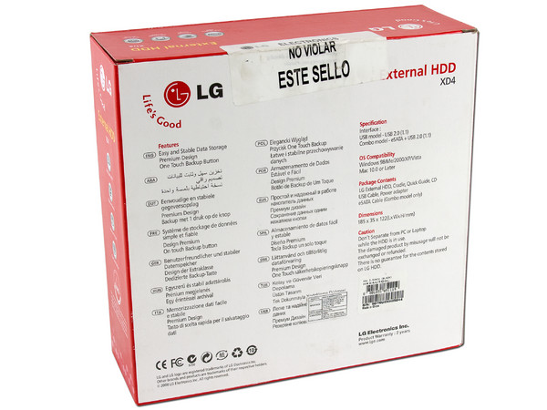 Disco Duro Externo LG XD4 de 500 GB, USB 2.0. Color Negro