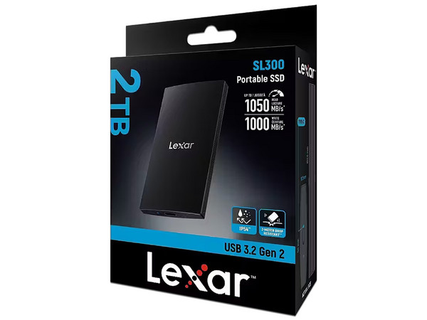 Unidad de Estado Sólido Portátil Lexar SL300 de 2TB, USB C 3.2. Color Negro.