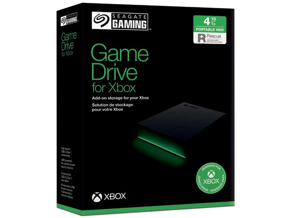 Disco Duro Externo Seagate Game Drive para Xbox de 4TB, Luz LED, Compatible con series X, S y Xbox One. Color Negro.