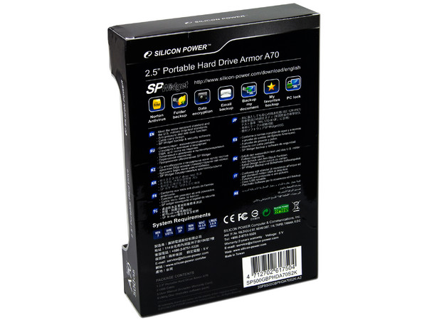 Disco Duro Portátil Silicon Power A70 a prueba de agua y golpes de 500 GB, USB 2.0. Color Negro 