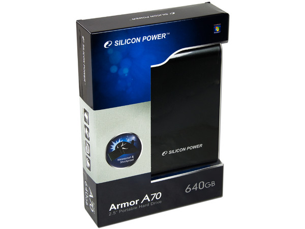 Disco Duro Portable Silicon Power A70 a prueba de agua y golpes de 640GB, USB 2.0. Color Negro 