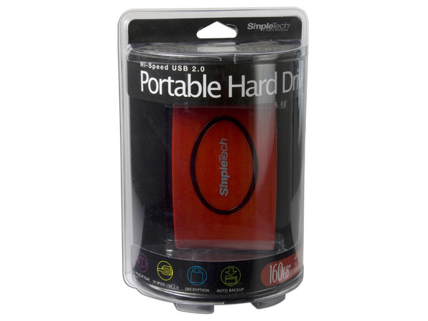 Disco Duro Externo SimpleTech de 160GB, USB 2.0. Color Rojo