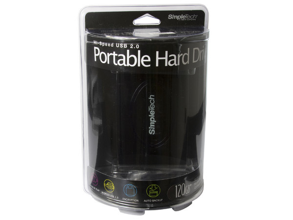 Disco Duro Portable SimpleTech de 120GB, USB 2.0. Color Negro