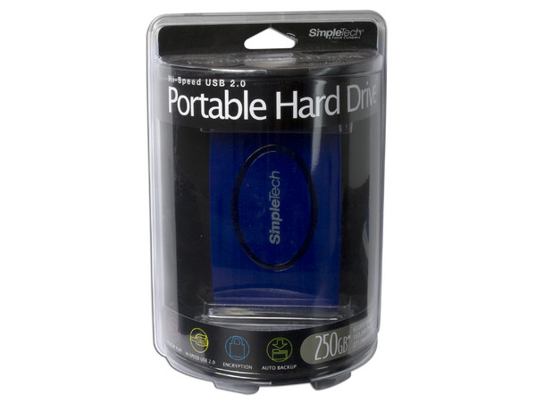 Disco Duro Externo SimpleTech de 250GB, USB 2.0. Color Azul