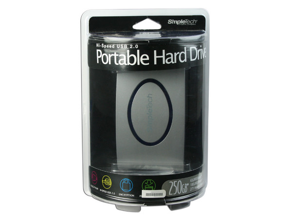 Disco Duro Externo SimpleTech de 250GB, USB 2.0. Color Gris