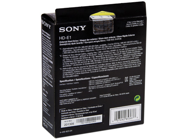 Disco Duro Portátil Sony HD-E1 de 1 TB, USB 3.0.