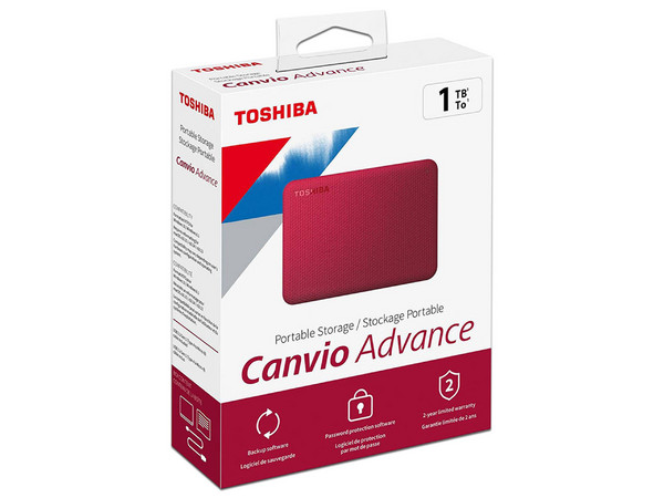 Disco Duro Portátil Toshiba Canvio Advance de 1 TB, USB 3.0, Color Rojo.