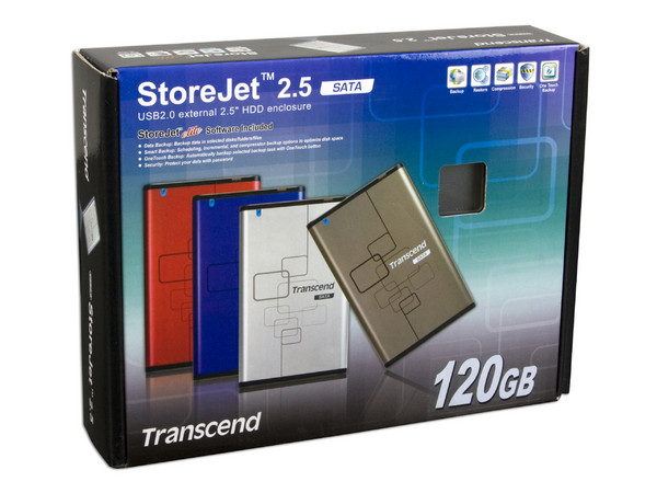 Disco Duro Externo Transcend StoreJet 2.5 de 120 GB, SATA. Color Plateado