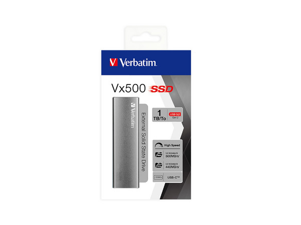 Unidad De Estado Solido Externo Verbatim Vx500 DE 1TB, USB Tipo C, USB Tipo A, 500MB/s, 440MB/s, Color Plata.