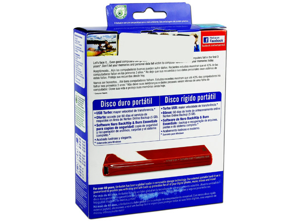 Disco Duro Portable Verbatim ACCLAIM de 320GB, USB 2.0. Color Rojo