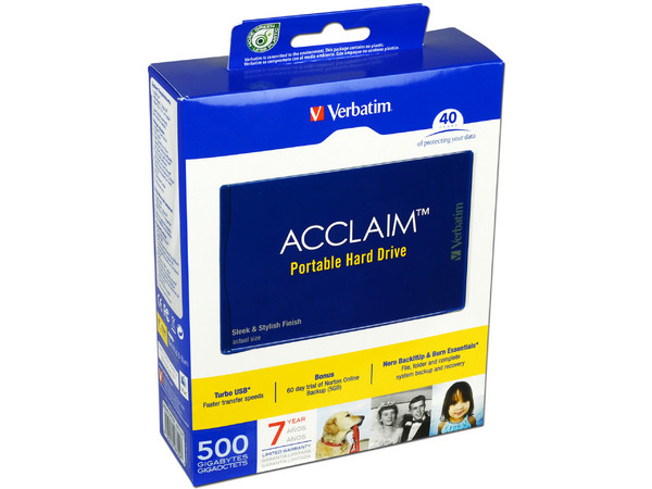 Disco Duro Portable Verbatim ACCLAIM de 500GB, USB 2.0. Color Azul