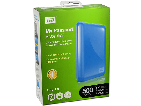 Disco Duro Portable Western Digital Passport Essential de 500GB, USB 2.0. Color Azul
