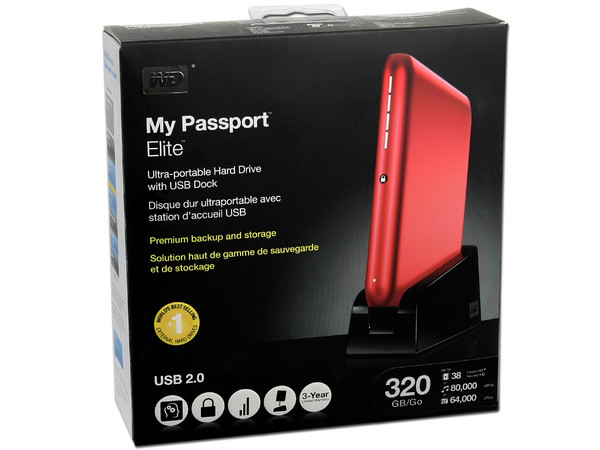 Disco Duro Portable Western Digital My Passport Elite de 320GB, USB 2.0. Color Rojo