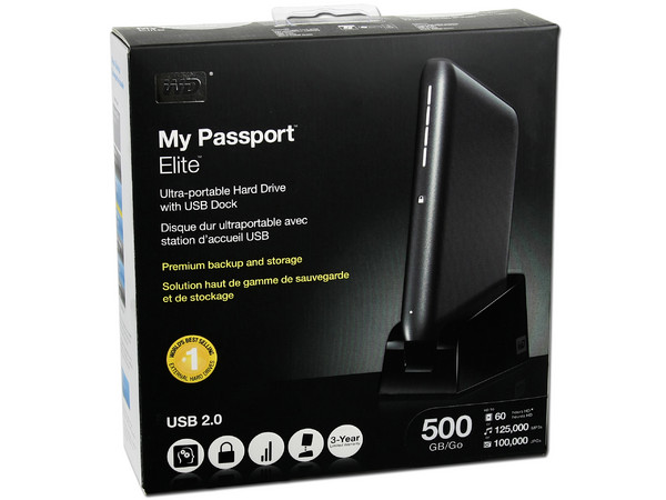 Disco Duro Portable Western Digital My Passport Elite de 500GB, USB 2.0. Color Negro