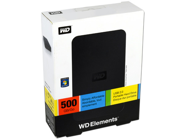 Disco Duro Portátil Western Digital Elements de 500 GB, USB 2.0. Color Negro