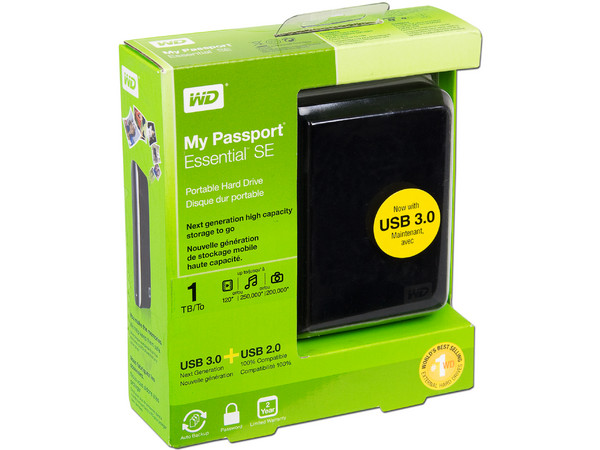 Disco Duro Portátil Western Digital My Passport Essential SE de 1 TB, USB 3.0. Color Negro