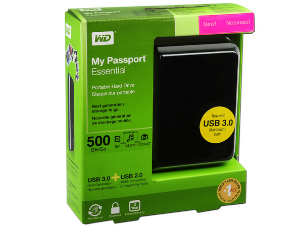 Disco Duro Portable Western Digital My Passport Essential de 500GB, USB 3.0. Color Negro