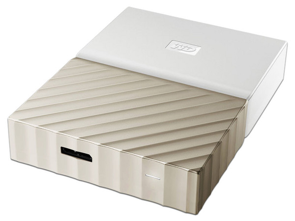 Disco Duro Portátil Western Digital My Passport Ultra de 4 TB, USB 3.0. Color blanco/dorado.