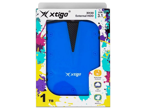 Disco Duro Portátil XTigo XH30 de 1 TB a prueba de polvo, agua y golpes, USB 3.0. Color Azul.