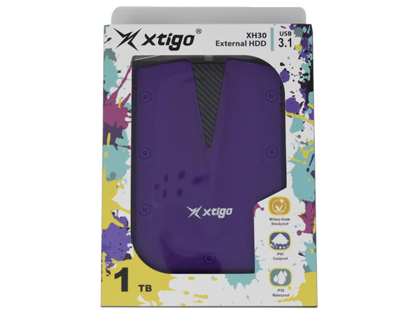 Disco Duro Portátil Xtigo XH30-1TB-PU de 1TB a prueba de polvo, agua y golpes, USB 3.0. Color Púrpura.