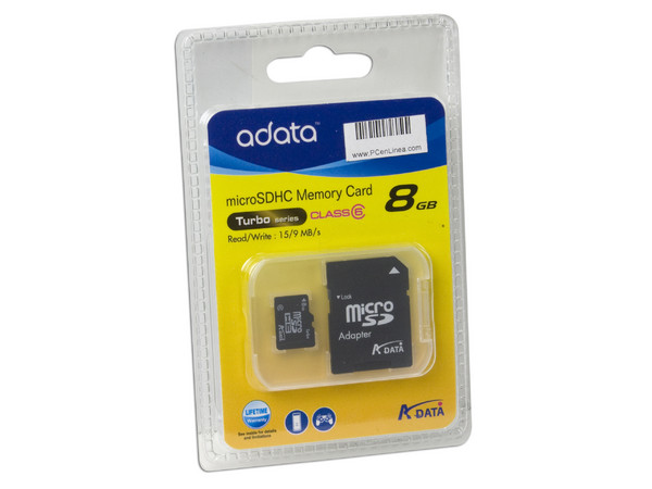 Memoria ADATA microSDHC de 8GB Class 6, incluye adaptador SD